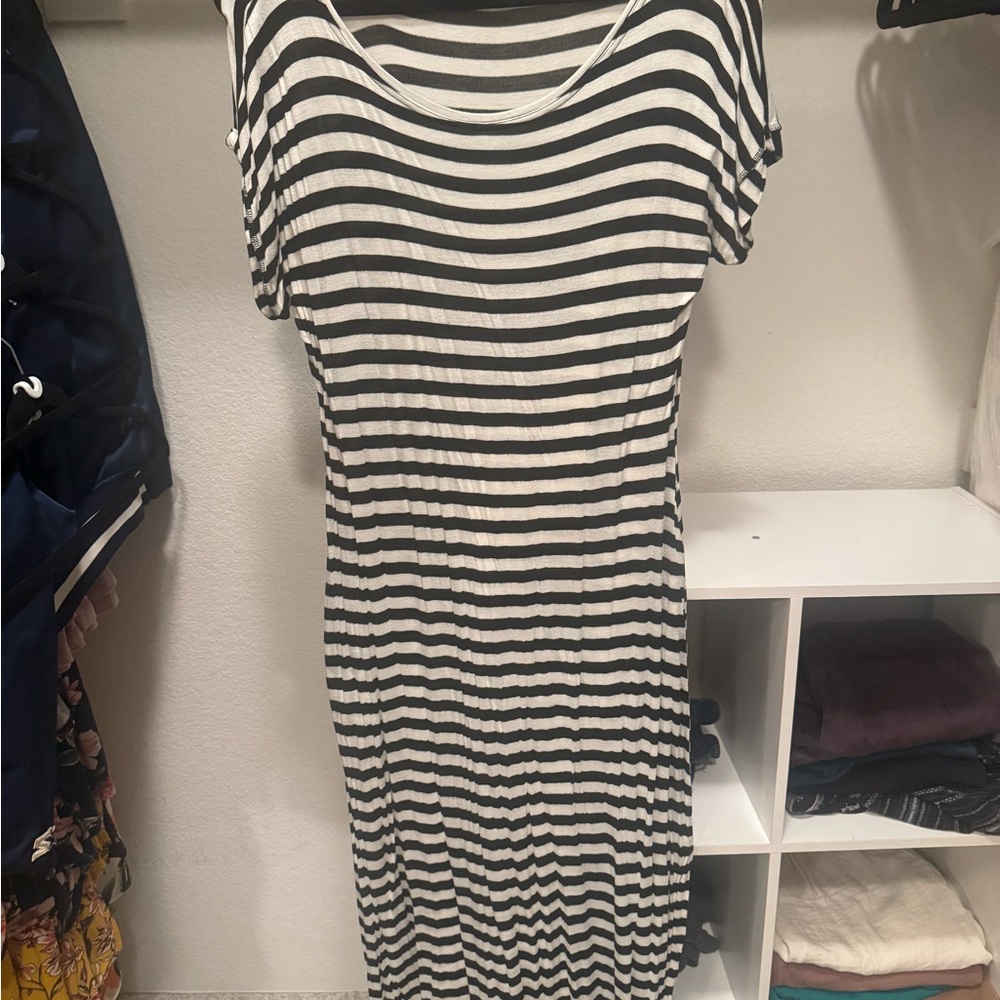 Darling Black and White Striped Maxi Dress